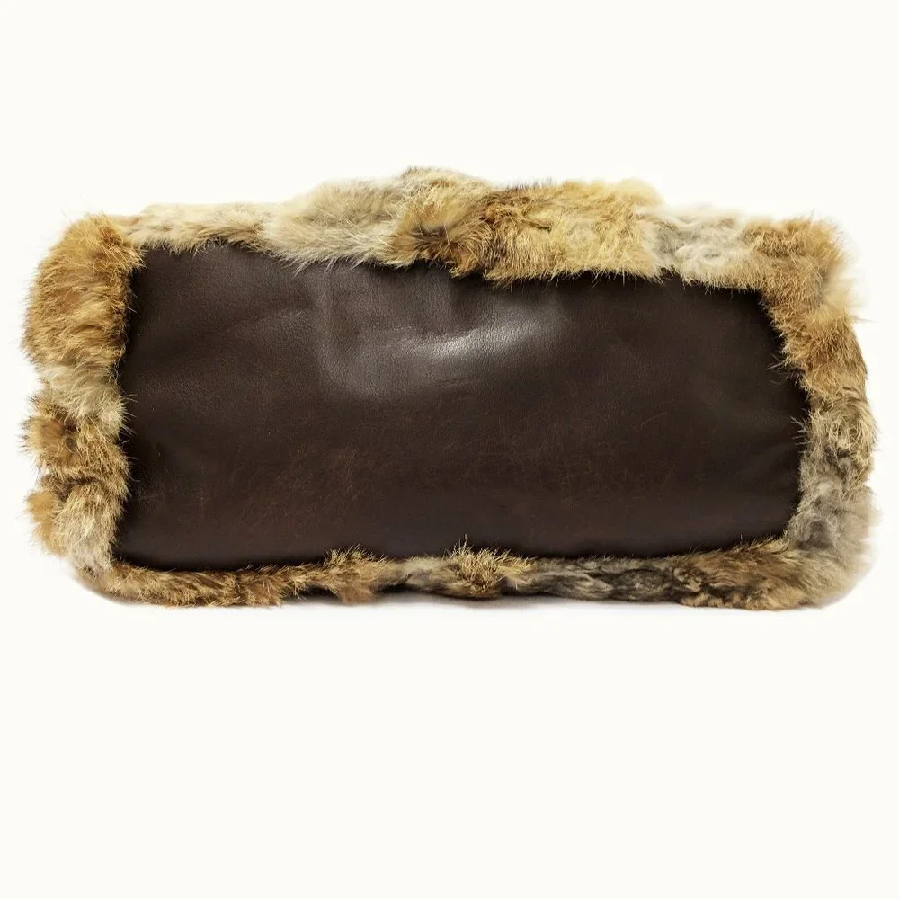Tory Burch Genuine Rabbit Fur Shoulder Bag Natural Brown Gold Chain Strap
